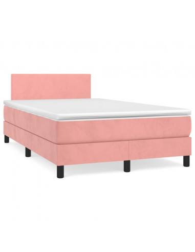Letto a Molle con Materasso e LED Rosa 120x190 cm in Velluto