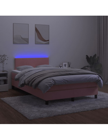Letto a Molle con Materasso e LED Rosa 120x190 cm in Velluto