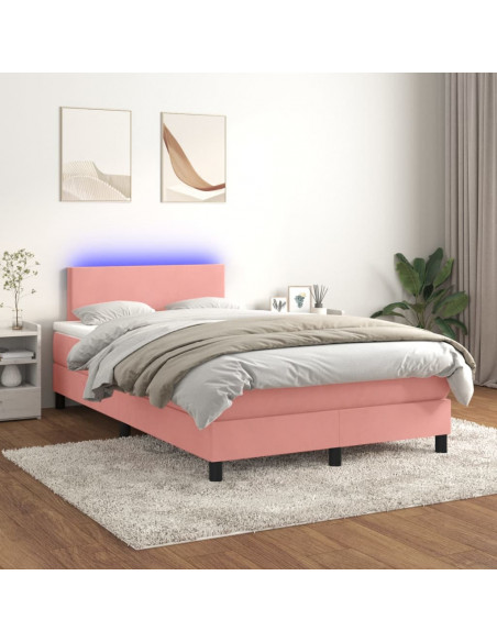 Letto a Molle con Materasso e LED Rosa 120x190 cm in Velluto