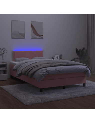 Letto a Molle con Materasso e LED Rosa 120x190 cm in Velluto