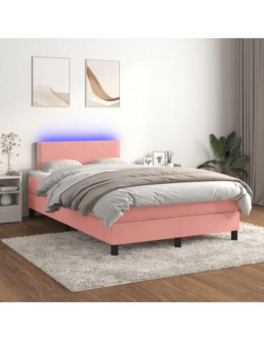 Letto a Molle con Materasso e LED Rosa 120x190 cm in Velluto