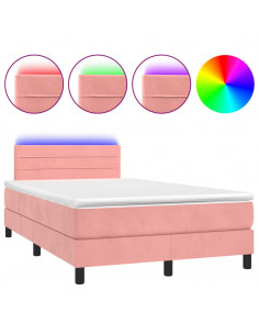 Letto a Molle con Materasso e LED Rosa 120x190 cm in Velluto 2