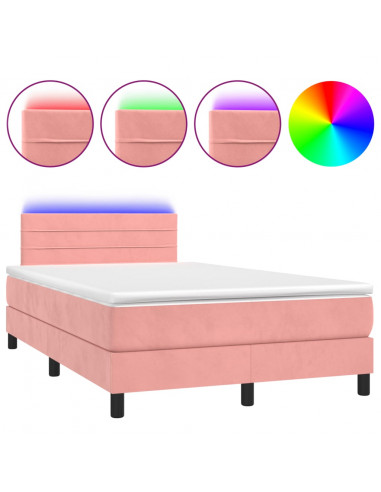 Letto a Molle con Materasso e LED Rosa 120x190 cm in Velluto