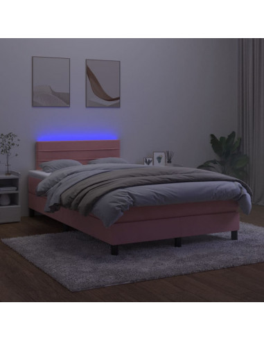 Letto a Molle con Materasso e LED Rosa 120x190 cm in Velluto