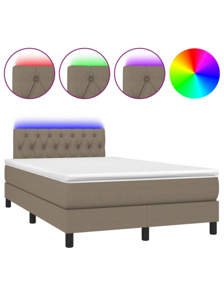 Letto a Molle con Materasso e LED Tortora 120x190 cm in Tessuto
