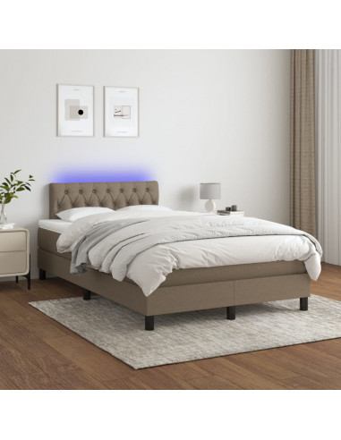 Letto a Molle con Materasso e LED Tortora 120x190 cm in Tessuto
