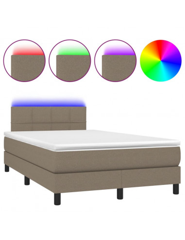 Letto a Molle con Materasso e LED Tortora 120x190 cm in Tessuto