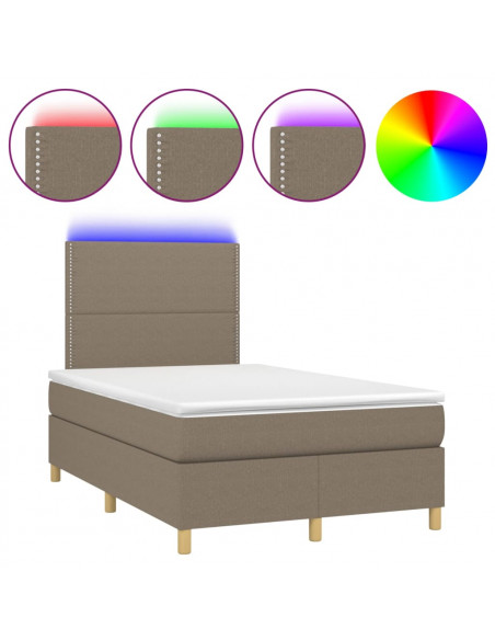 Letto a Molle con Materasso e LED Tortora 120x190 cm in Tessuto