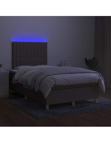 Letto a Molle con Materasso e LED Tortora 120x190 cm in Tessuto