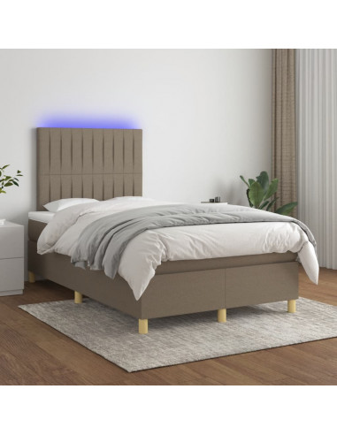 Letto a Molle con Materasso e LED Tortora 120x190 cm in Tessuto