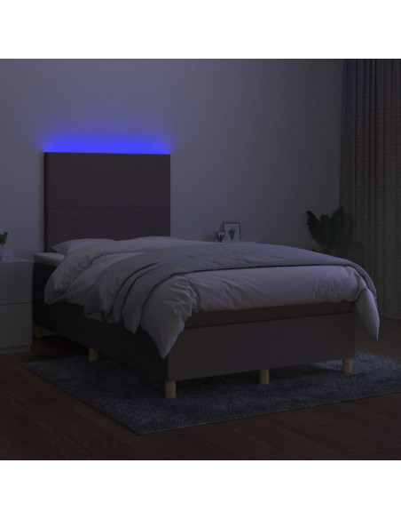 Letto a Molle con Materasso e LED Tortora 120x190 cm in Tessuto
