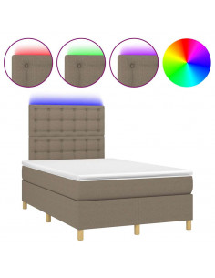 Letto a Molle con Materasso e LED Tortora 120x190 cm in Tessuto 2