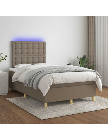 Letto a Molle con Materasso e LED Tortora 120x190 cm in Tessuto