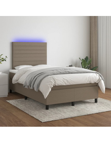 Letto a Molle con Materasso e LED Tortora 120x190 cm in Tessuto