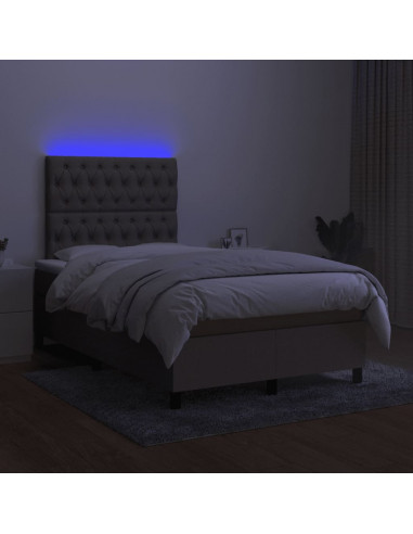 Letto a Molle con Materasso e LED Tortora 120x190 cm in Tessuto