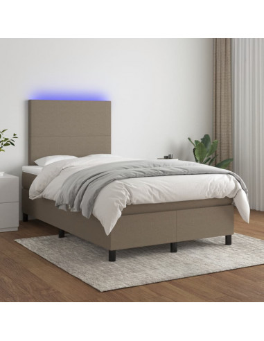 Letto a Molle con Materasso e LED Tortora 120x190 cm in Tessuto