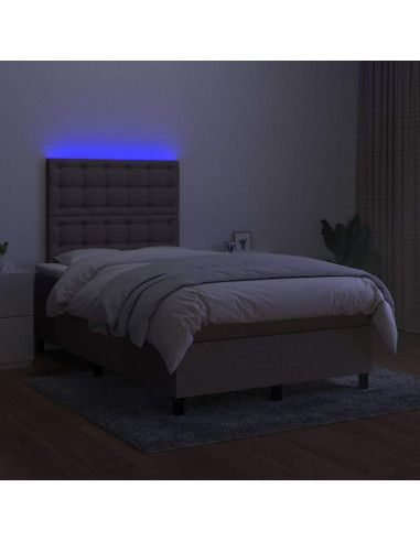 Letto a Molle con Materasso e LED Tortora 120x190 cm in Tessuto