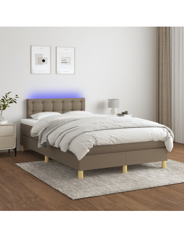 Letto a Molle con Materasso e LED Tortora 120x190 cm in Tessuto