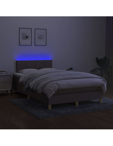 Letto a Molle con Materasso e LED Tortora 120x190 cm in Tessuto
