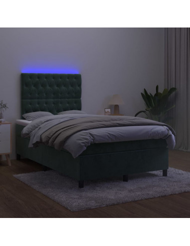 Letto a Molle con Materasso e LED Verde Scuro 120x200cm Velluto