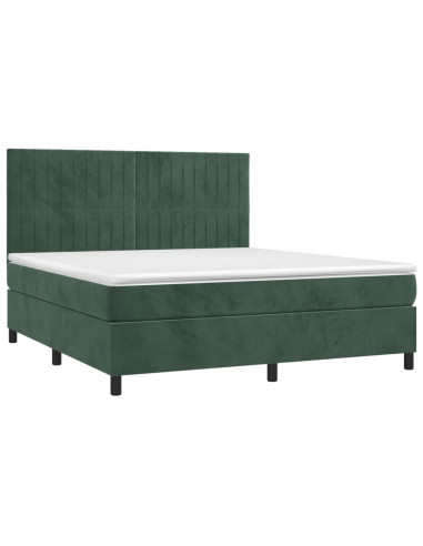 Letto a Molle con Materasso e LED Verde Scuro 160x200cm Velluto