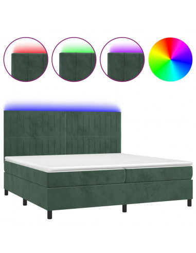 Letto a Molle con Materasso e LED Verde Scuro 200x200cm Velluto