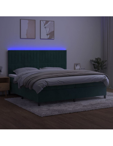 Letto a Molle con Materasso e LED Verde Scuro 200x200cm Velluto