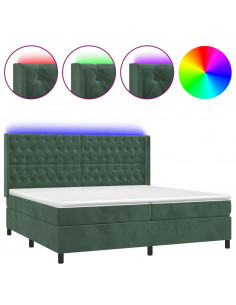 Letto a Molle con Materasso e LED Verde Scuro 200x200cm Velluto 2
