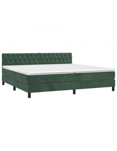 Letto a Molle con Materasso e LED Verde Scuro 200x200cm Velluto