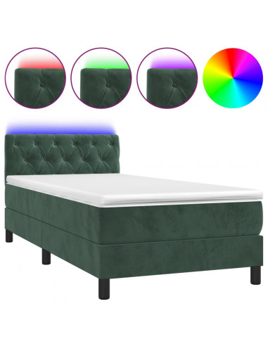 Letto a Molle con Materasso e LED Verde Scuro 80x200cm Velluto