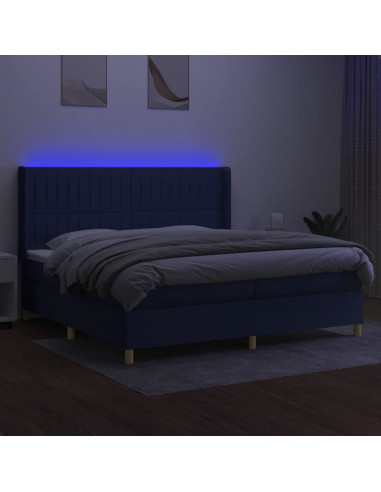 Letto a Molle Materasso e LED Blu 200x200cm in Tessuto