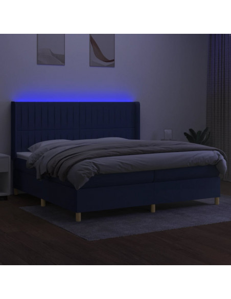 Letto a Molle Materasso e LED Blu 200x200cm in Tessuto
