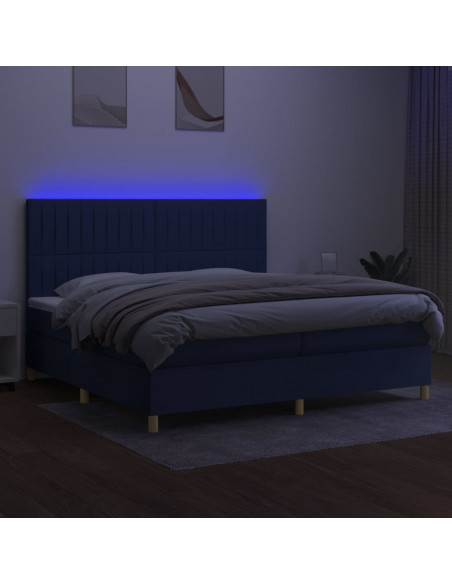 Letto a Molle Materasso e LED Blu 200x200cm in Tessuto