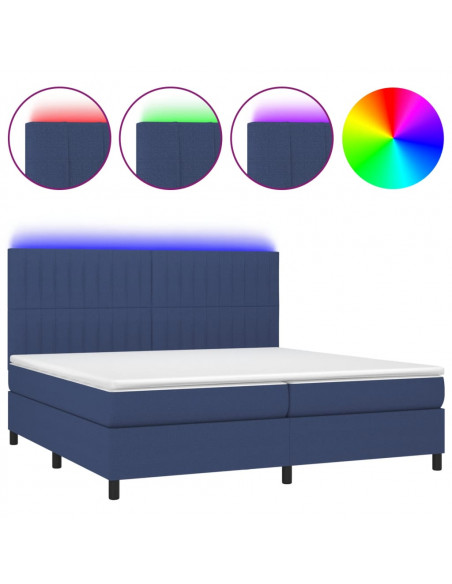 Letto a Molle Materasso e LED Blu 200x200cm in Tessuto
