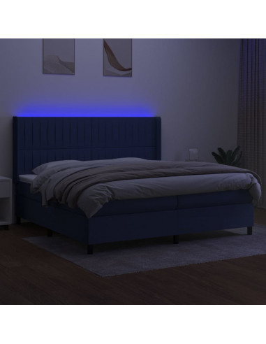 Letto a Molle Materasso e LED Blu 200x200cm in Tessuto