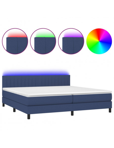 Letto a Molle Materasso e LED Blu 200x200cm in Tessuto