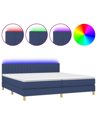 Letto a Molle Materasso e LED Blu 200x200cm in Tessuto