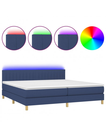 Letto a Molle Materasso e LED Blu 200x200cm in Tessuto