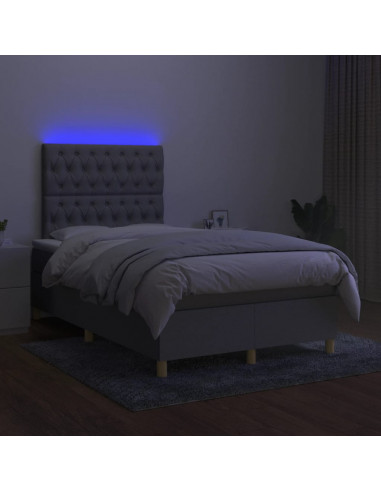 Letto a Molle Materasso e LED Grigio Chiaro 120x190 cm Tessuto