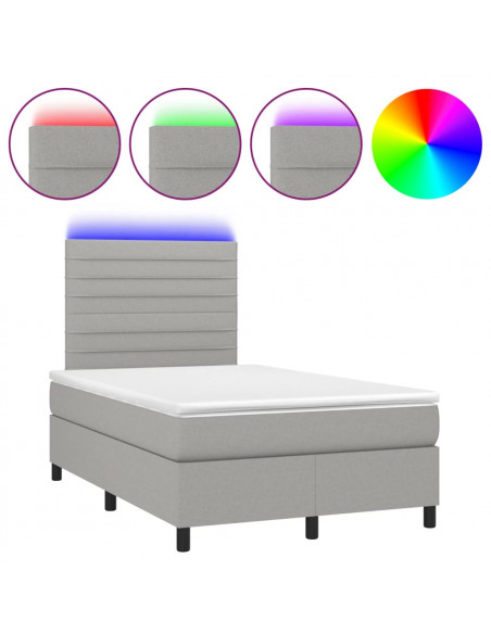 Letto a Molle Materasso e LED Grigio Chiaro 120x190 cm Tessuto