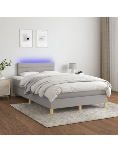 Letto a Molle Materasso e LED Grigio Chiaro 120x190 cm Tessuto