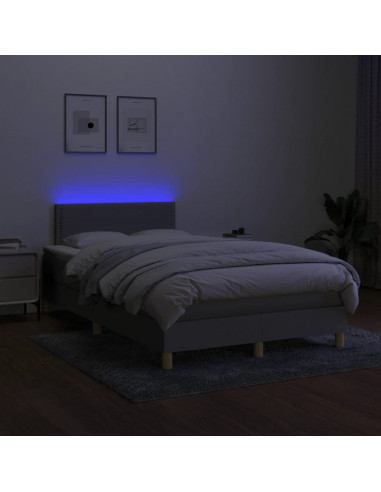 Letto a Molle Materasso e LED Grigio Chiaro 120x190 cm Tessuto