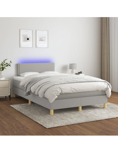 Letto a Molle Materasso e LED Grigio Chiaro 120x190 cm Tessuto