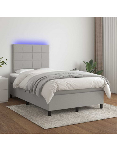 Letto a Molle Materasso e LED Grigio Chiaro 120x190 cm Tessuto