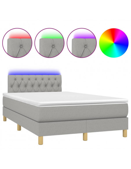 Letto a Molle Materasso e LED Grigio Chiaro 120x190 cm Tessuto