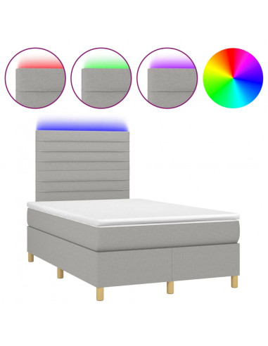 Letto a Molle Materasso e LED Grigio Chiaro 120x190 cm Tessuto