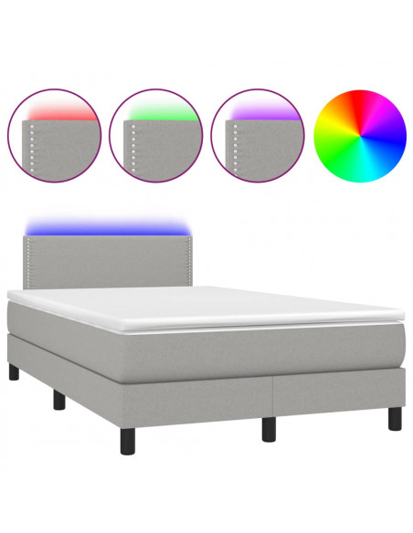 Letto a Molle Materasso e LED Grigio Chiaro 120x190 cm Tessuto