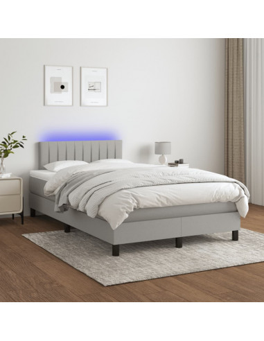 Letto a Molle Materasso e LED Grigio Chiaro 120x190 cm Tessuto