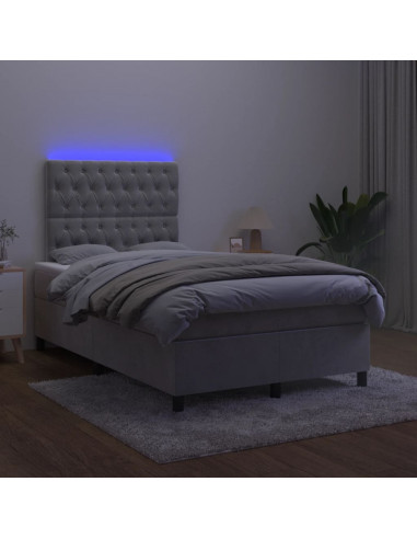 Letto a Molle Materasso e LED Grigio Chiaro 120x190 cm Velluto