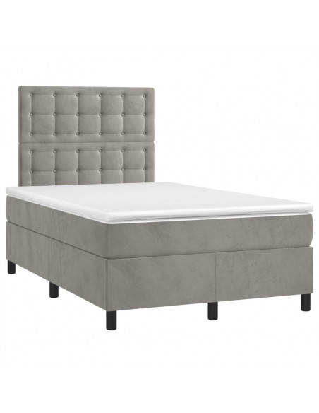 Letto a Molle Materasso e LED Grigio Chiaro 120x190 cm Velluto